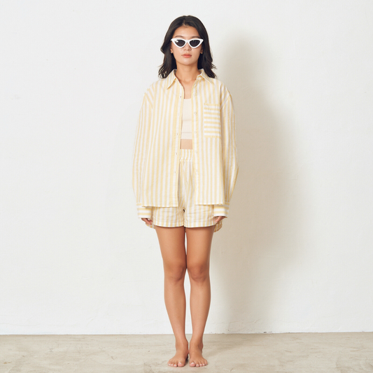 PAJAMAS TO GO pure cotton pajama set-lemon milkshake
