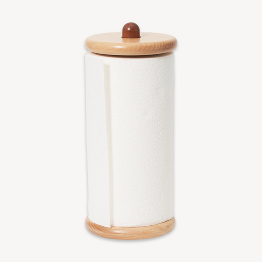 Round solid wood kitchen paper towel holder